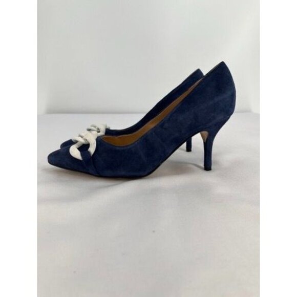 BEAUTIISOLES Claudia Pointed Toe Pump Size 8 In Navy Suede Leather - Picture 5 of 16
